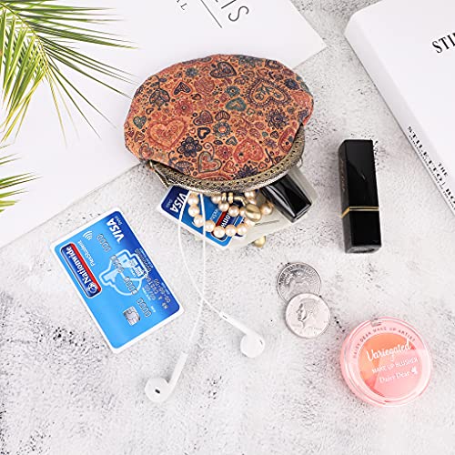 Oyachic Floral Buckle Coin Purses Vintage Pouch Kiss-Lock Change Purse Wallets Pu Wood Grain Key Holder Coin Bag Make Up Bag (Heart) #TOP3