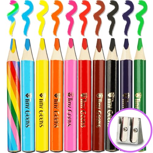 TinyGeeks Crayons de couleur Jumbo - NOUVEAUTÉ -10 Crayons de Couleurs Enfant & Crayon Arc-en-ciel + Taille-Crayon + Parfait pour les Jeunes Écoliers +...