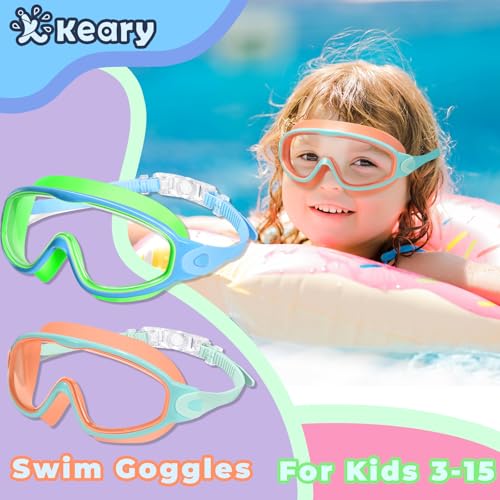 Image of Keary 2 Pack Kids Swim Goggles for 3-15 UV Protection Anti-Fog Pool Water Swimming Goggles for Boys Girls Youth Toddler