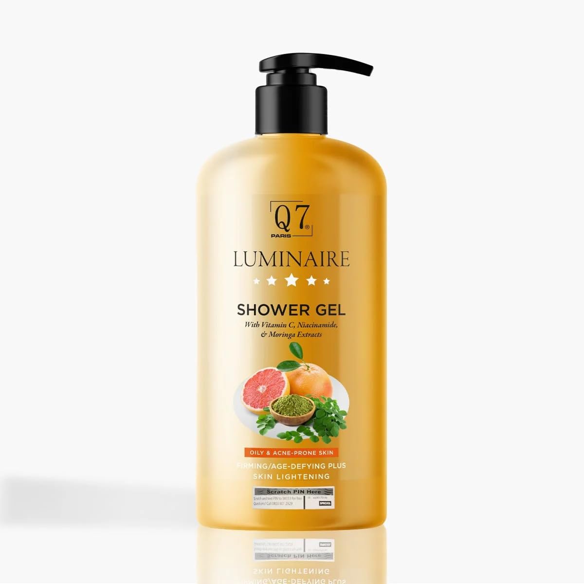 Q7Paris Luminaire Skin Lightening Skin Firming Age Defying Plus Shower gel with Vitamin C, Niacinamide and Moringa Extracts for Sensitive skin & Oily & Acne Prone Skin-1000ml