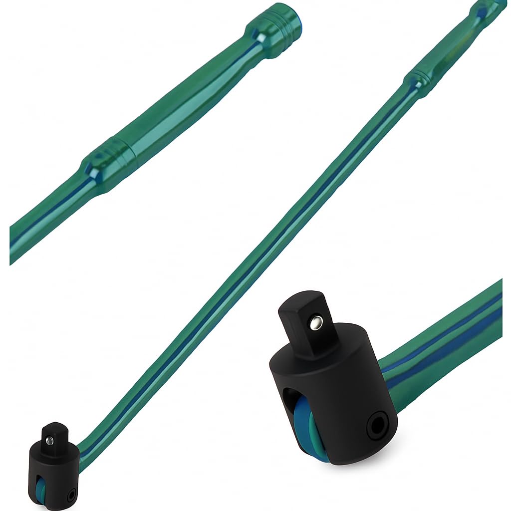 Autojack Green 600Mm Breaker Bar 1/2 Inch Heavy Duty, Socket Wrench, Square Drive Flexi Knuckle For Removing Wheel Nuts, Chrome Finish