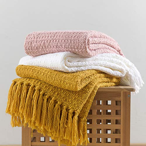 HORIMOTE HOME Dikke roze gebreide deken voor de bank op de bank, chique deken met gestructureerd mandpatroon in boho… - Image 4