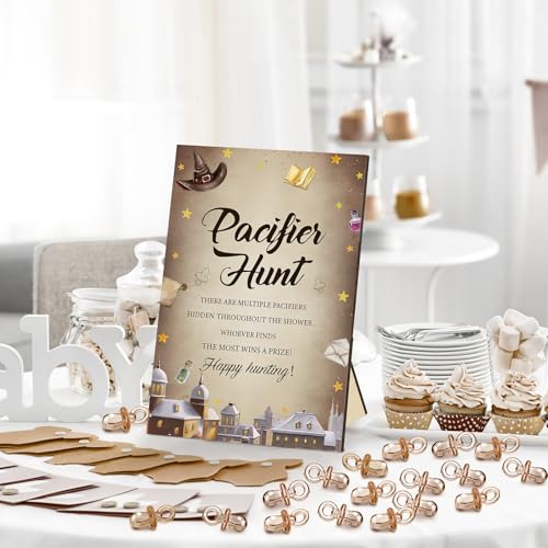 Image of Thyle 51 Pcs Magical Wizard Pacifier Hunt Baby Shower Games Include Hunt Sign and 50 Acrylic Pacifiers for Baby Shower Decoration Gift Sets Gender Reveal Party Decor