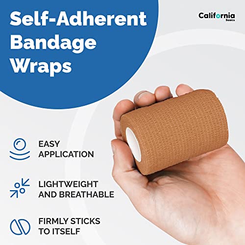 Image of California Basics - 8 Pack - Self Adhesive Bandage Wraps - 3 Inch by 5 Yards Non Woven Self Adhesive Bandage Wrap, Brown Athletic Tape for Wrist, Hand & Ankle Wrap, Premium-Grade Medical Bandage Tape