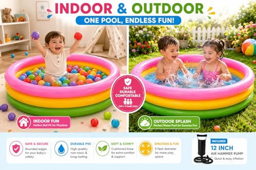 Image of 3 Feet Inflatable Baby Pool Bath Tub for Kids (1-3 Years) with Air Pump | Portable Indoor & Outdoor Swimming Pool for Toddlers | Soft & Durable Kiddie Water Pool for Boys & Girls (5 feet)