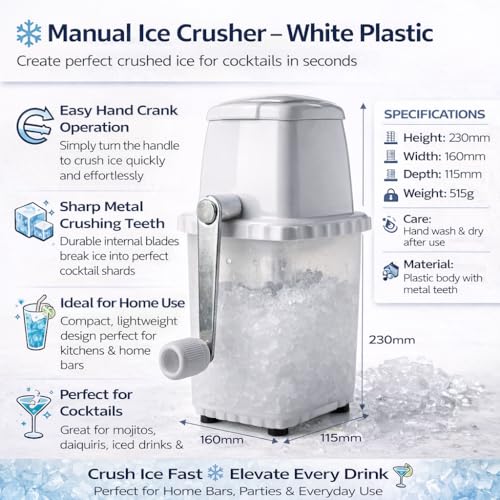 Drinkstuff Manual Ice Crusher – Hand Crank Ice Maker Machine with Stainless Steel Blades, Snow Cone, Slushie, Smoothie & Cocktail Crusher for Home Bar – Durable, Easy to Use - Image 4
