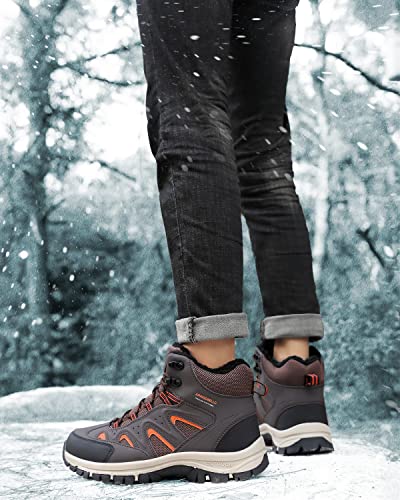 Arrigo Bello Snow Boots For Men Winter Boots Outdoor Hiking Shoes Lightweight Ankle Booties Leather Walking Lace Up Trekking（Brown, Size 8.5 #TOP5