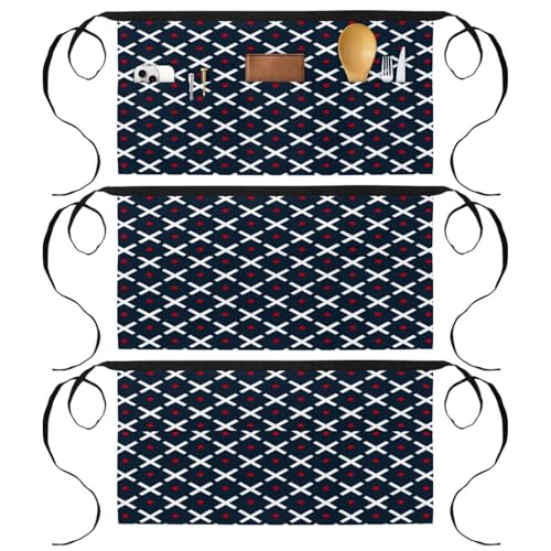 Lot de 3 tabliers courts de cuisine et demi-tablier de restaurant à poches