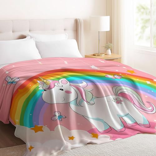 Couverture flanelle douce licorne colorée pour éliminer le froid du soir