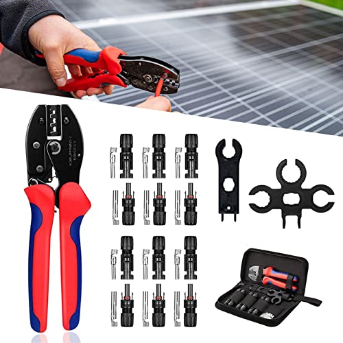 BTSAE Kit de herramientas de engarzado, Juego de crimpadora solar para cable de panel solar de 2,5/4,0/6,0 mm², herramientas de engarce + 6 conectores macho para panel solar Cover