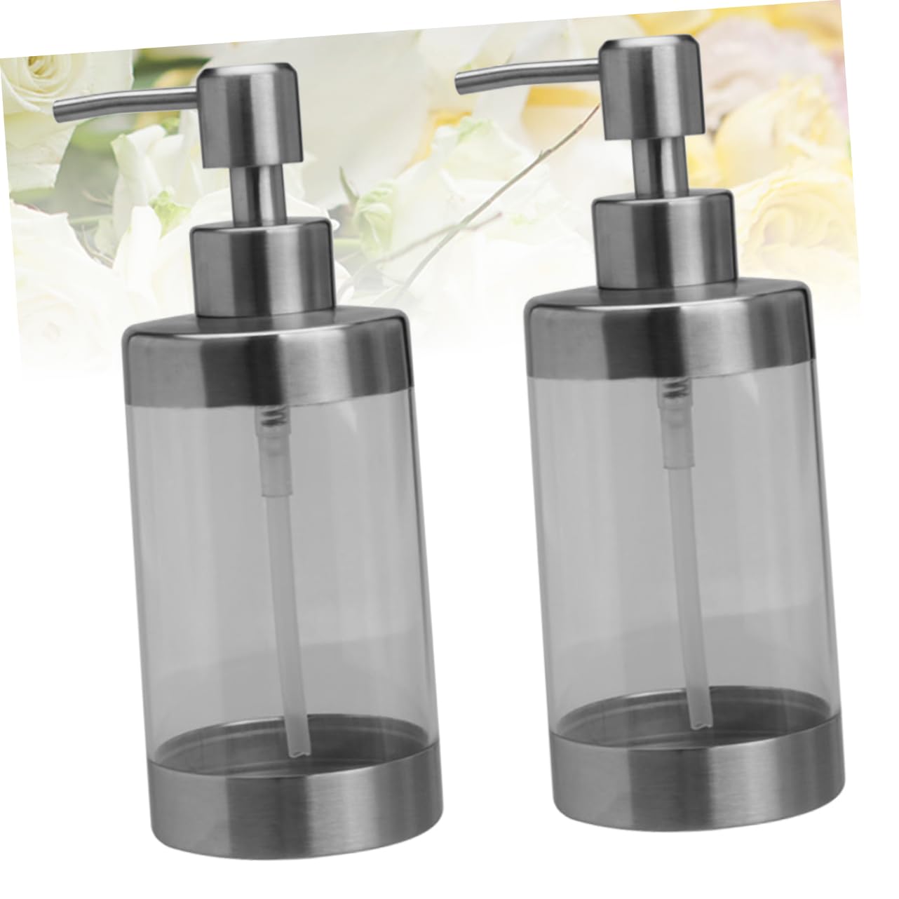 Dosatore Sapone Liquido 350ml, in Acciaio Inox e Acrilico, Flacone Trasparente Ricaricabile, 2 Pezzi per Bagno e Cucina