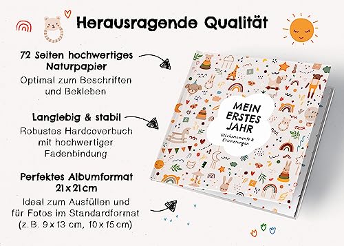 Mein erstes Jahr Babyalbum - Hochwertiges Babytagebuch mit Prägung für die schönsten Erinnerungen - Erinnerungsbuch zum Eintragen für das… – Ansicht 5