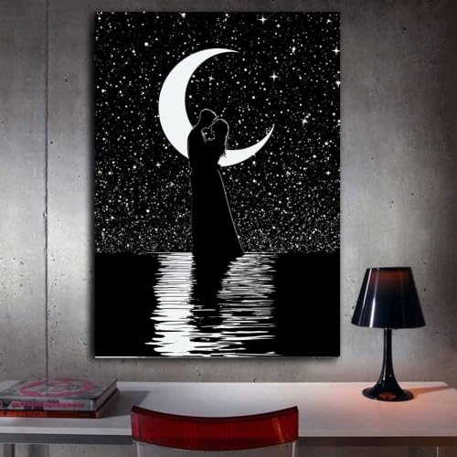 Affiche Noir et Blanc Silhouette Couple Décoration Murale Bureau 20x30