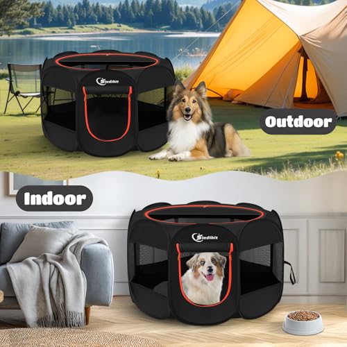 Image of Siedihit Dog Playpen, Large Puppy Pet Playpen, Dog Crate Tent Cage Indoor /Outdoor, Portable Pop Up Dogs Kennel Playpen with Carrying Case for Dogs /Cats /Rabbitss, Black