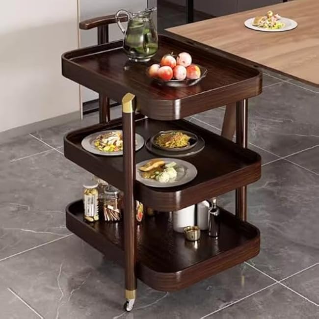 Wood Side Table 3-Tier Modern End with Wheels,Small Round Nightstand Bedside Table,Mobile Unit Organizer Serving Trolley Storage Cart for Kitchen(Style-1) (Style)-6tkJBaTO