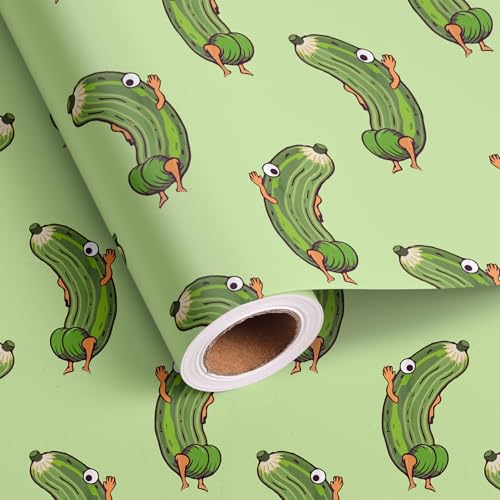 Altarho Pickle Wrapping Paper Roll - Funny Cucumber Dancing Design Naughty Gift Wrap for Men Women Adults Holiday Birthday Total 28.5sq.ft