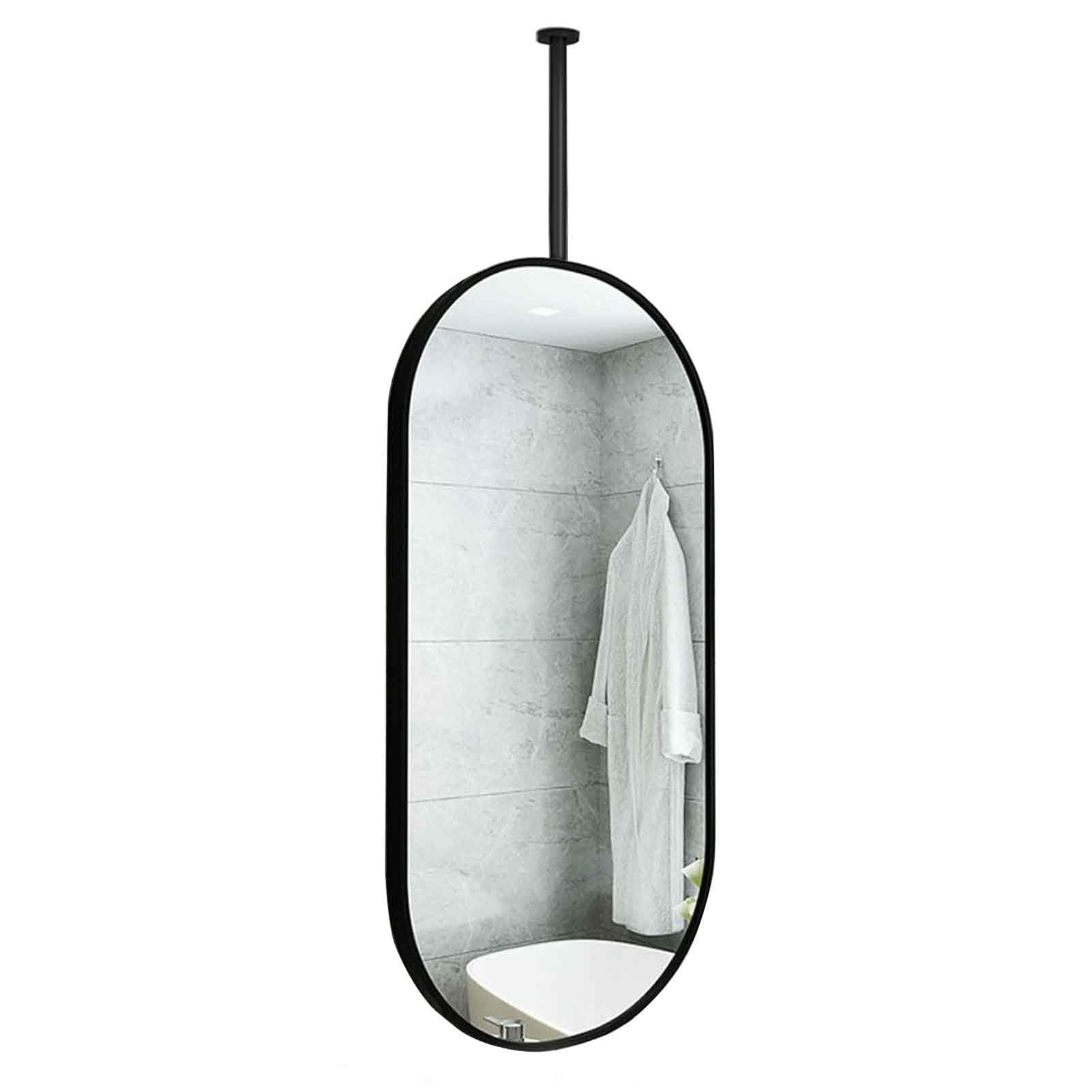 BKSXSOP Oval Mirror for Ceiling Mounted, Black Metal Framed Mirrors, Large Bathroom Home Decor Rod HD Mirror(50cmx100cm)