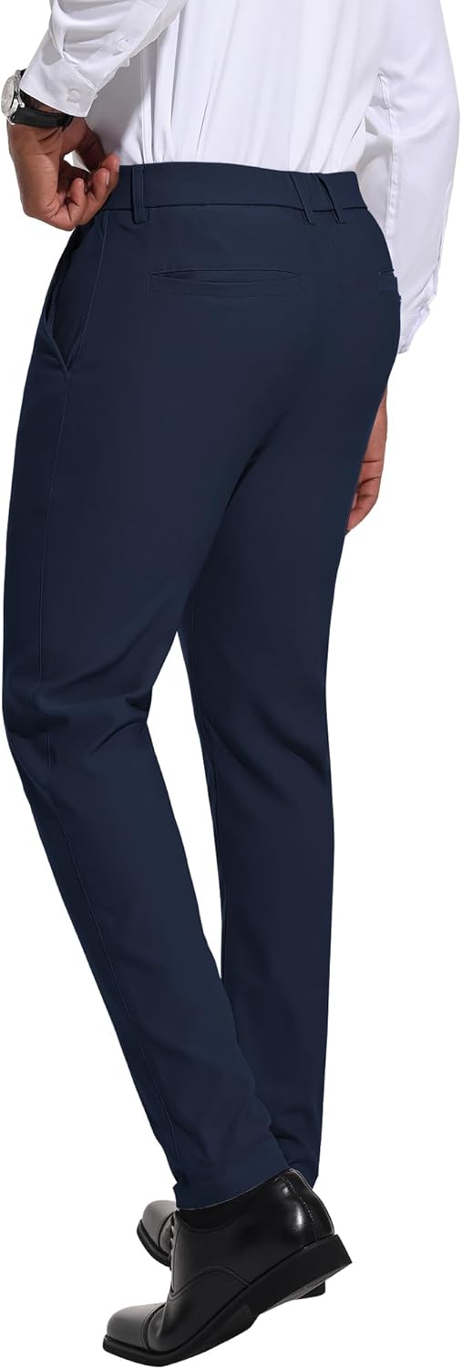 Men's Slim Fit Stretch Dress Pants Business Casual Skinny Tapered Chinos Trousers with Expandable Waist - Image 4