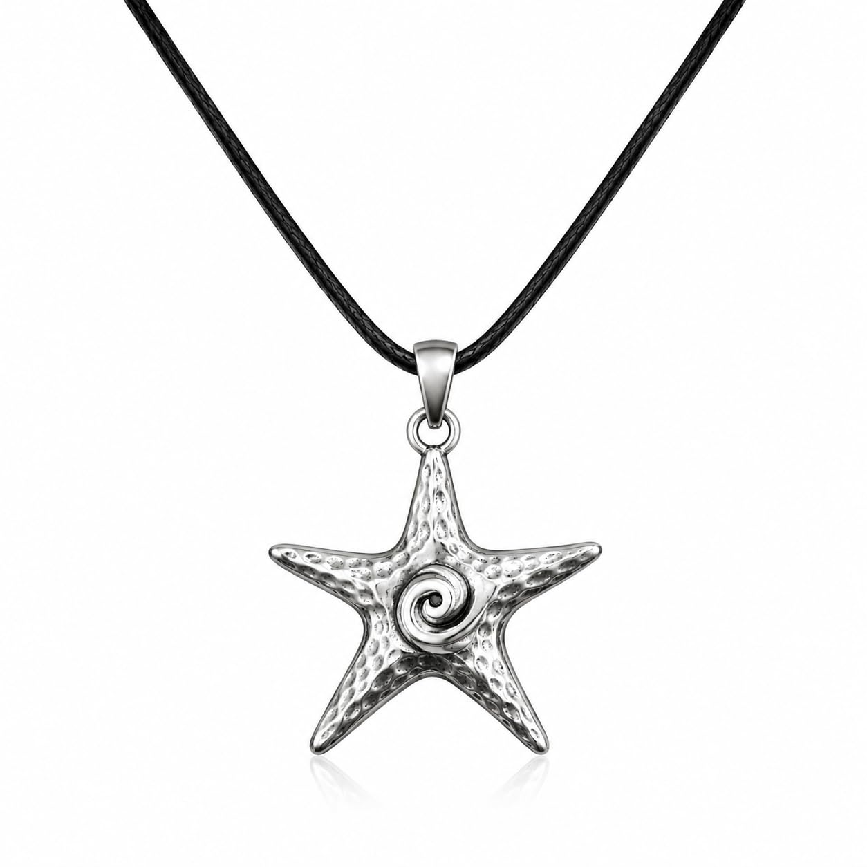 Men's Star Pendant Necklace, Silver Tone, Five-Point Star with Black Cord Chain, Fashion Jewellery-image-27