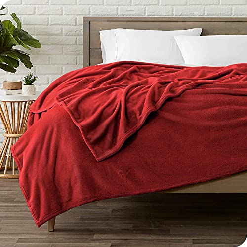 Image of HOMEKART Premium Flannel Fleece Blanket for Single Bed, Super Soft Plush Lightweight All Season Blanket, Solid Cozy Bed Throw for Bedroom, Sofa, Couch, Travel & Camping, 152 x 228 cm (Red)