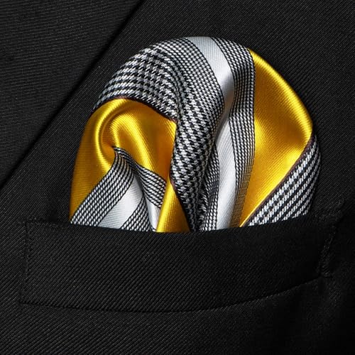 Image of JEMYGINS Mens Striped Tie and Lapel Pin Necktie Pocket Square and Tie Clip Sets for Business Casual 4PCS