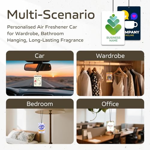 Image of HINFKA Custom Car Air Fresheners for Company Logos | Business Gifts; Event Giveaways; 10-1000 Pcs Bulk Orders; Double-Sided Print; Scent Options Available; Rectangle