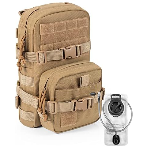 CLTAC Small Tactical Backpack MOLLE Hydration Pack Outdoor Water Bladder Carrier Pack for Vest with IFAK Med Pouch and 1.5L Bladder Cover