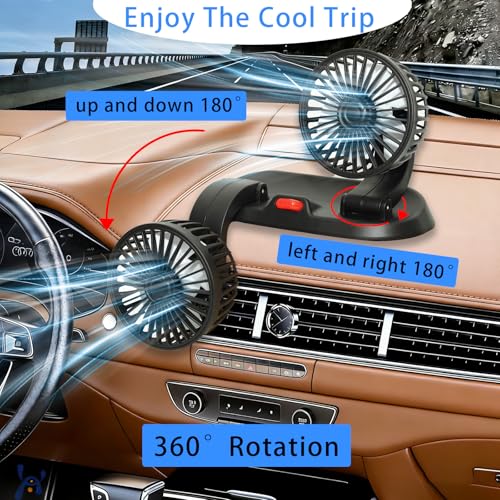 Adjustable Dual Head Car Cooling Fan-Brushless Motor-2 Speeds, 360 Rotation, for Car Dashboard, Powerful Cooling Solution for SUV/RV/Truck/Sedan/Cruise/Office, USB Powered (2-head 5V) by Chynexus - Image 2