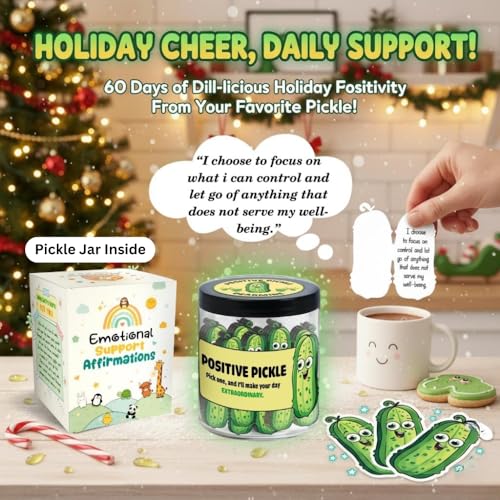 DEARMINE 60 Positive Pickle Cards Jar, Stocking Stuffers, Xmas Christmas White Elephant Gifts for Teenage, Women, Adults, Mom, Teachers, Sisters, Friends, Teen Girl Gifts Trendy Stuff - Image 3
