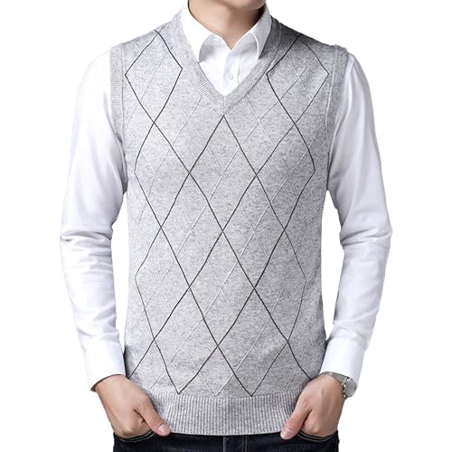 Men's Wool Warm Vest V Neck Relaxed Fit Sleeveless Pullovers Casual Knitted Sweater Waistcoat