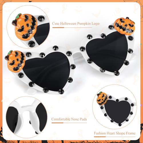 Etercycle Halloween Heart Shaped Sunglasses, Pumpkin Sun Glasses Halloween Festival Party Accessories, Goth Glasses Funny Sunglasses for Halloween Theme Party3