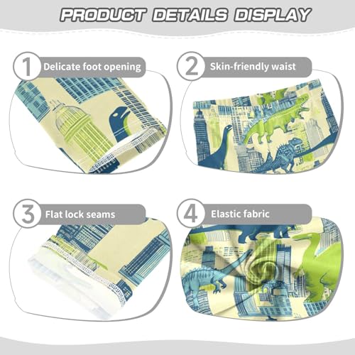 Wusikd Dinosaurs Green Blue Girls' Leggings Toddler Doodles Kids Yoga Pants Dance Active Tights 4T3