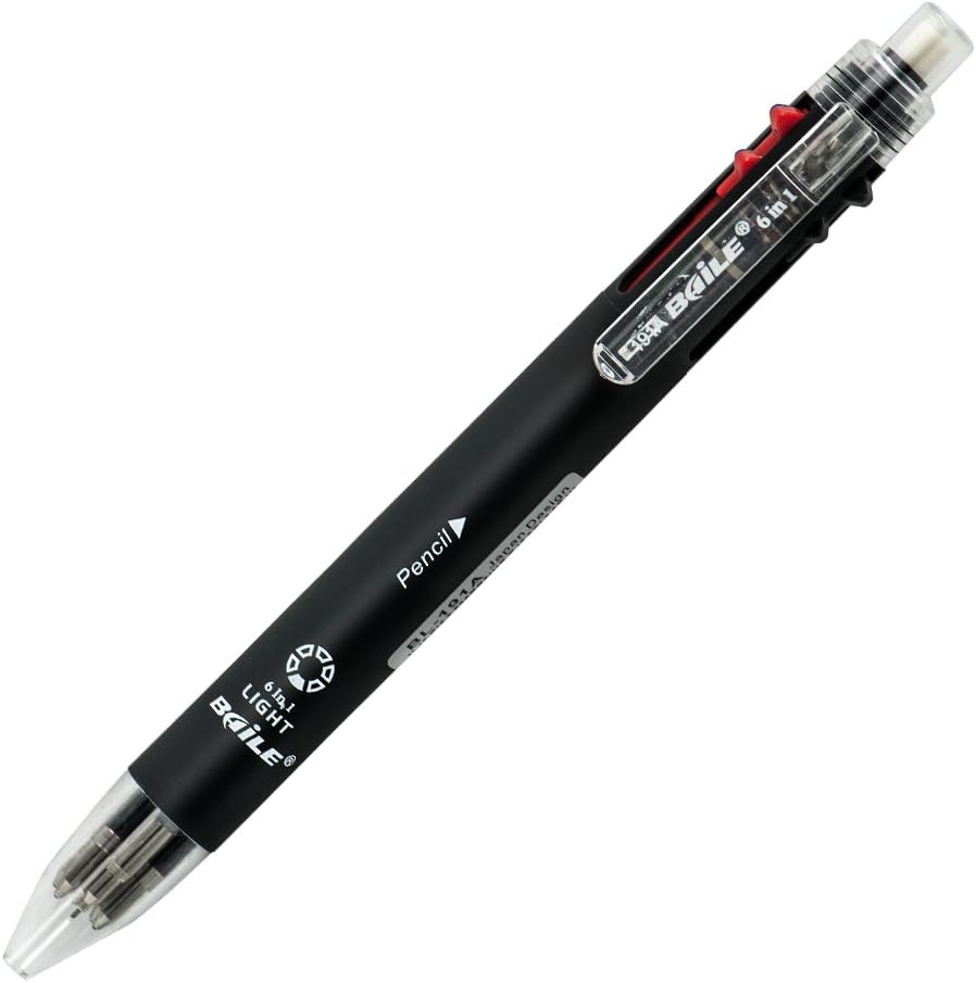 Grip 5+1, 5 Color 0.7 mm Ballpoint Multi Pen & 0.5 mm Pencil With Eraser In Cap (BLACK)