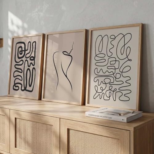 Image of HOTHOUSE Decorative Modern Wall Art Print With Frame Abstract Paintings For Living Room Bed Room Hotel Wall Decor Digital Reprint Set of 3 (13X17 inch)