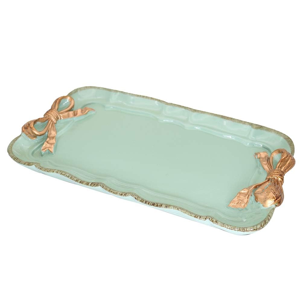 Vintage Decorative Tray Jewelry Tray Towel Tray Storage Tray Rings Necklace Bracelets Earrings Trays Cosmetics Jewelry Organizer Retro Design Bow Decor Resin Plate Coquette Room Decor (Green)
