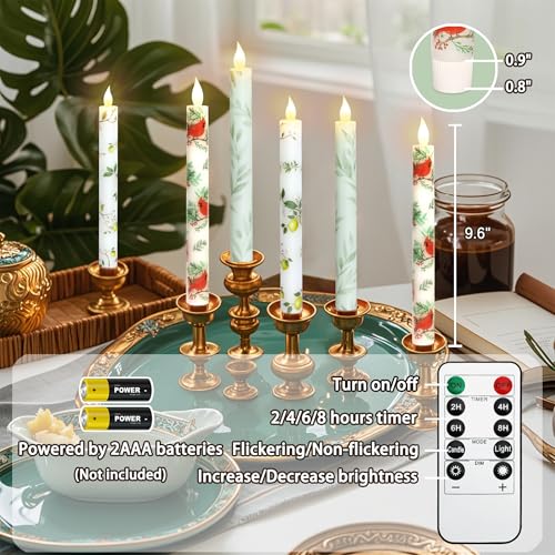 Image of Willow Leaf Flameless Taper Candles with Remote & Timer Real Wax LED Taper Candles Flickering Candlesticks Battery Operated Candle for Home Wedding Party Summer Fall Christmas Decor 2 Pack 9.6 inch