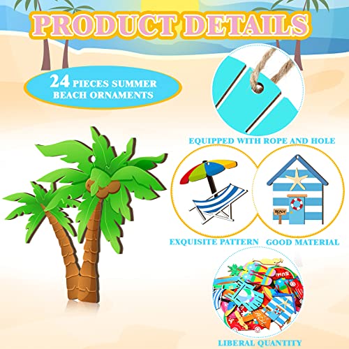 24 Pieces Summer Hawaiian Wood Hanging Ornament Decorations Summer Beach Wooden Pendant Summer Tree Hanging Wood Slices Hawaiian Wooden Gift Tags Tropical Party Decorations For Luau Party Supplies #TOP4