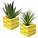MyGift 4-Inch Yellow Ceramic Mini Succulent Plant Pot, Modern Decorative Planters with Candy Ribbon Design, Set of 2