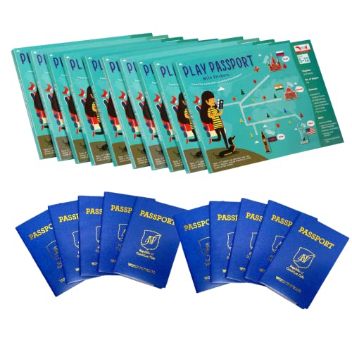 Image of CocoMoco Kids Pretend Play Passport With World Map And Stickers Educational Learning Toy For Boys Girls - Unique Birthday Return Gift For Kids Combo Pack Of 10,Multicolor