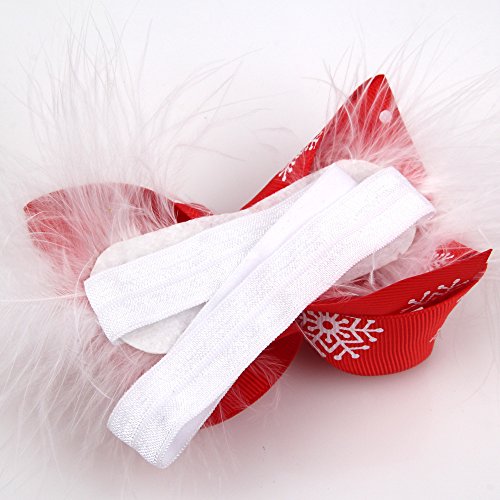 Baby Girl's Christmas Feather Headband Christmas Rose Chiffon Flower Elastic Hair Band (Feather Red 1)4