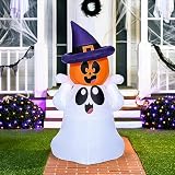 Joiedomi Nadmuchiwany duch Halloween z główką dyni i wbudowanymi kolorowymi diodami LED, nadmuchiwany duch z kapeluszem czarownicy, dekoracja na Halloween, na zewnątrz, podwórko, do ogrodu