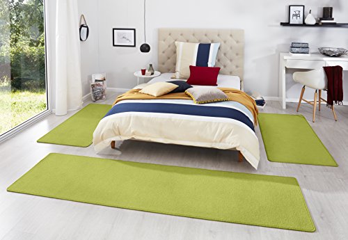 Hanse Home Teppich Bettumrandung Fancy 3-teilig – Bettvorleger Velours Teppichläufer Kurzflor Einfarbig Läufer-Set für Kinderzimmer Schlafzimmer, Grün 2X 67x140 cm 1x 67x250cm