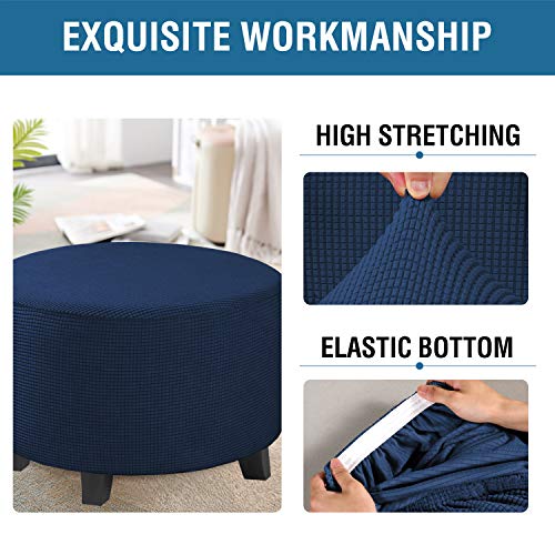 Image of H.VERSAILTEX Ottoman Cover Stretch Ottoman Slipcover Round Ottoman Storage Cover Folding Stool Covers Furniture Protector Cover for Footrest Ottoman Fit Dia 30 inch - 41 inch, Navy