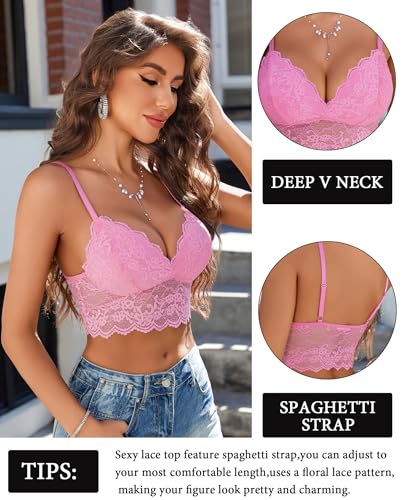 Image of Avidlove Lace Bralettes for Women V Neck Spaghetti Strap Bra Unpadded Tops Sexy Cami Crop Top Going Out Lingerie