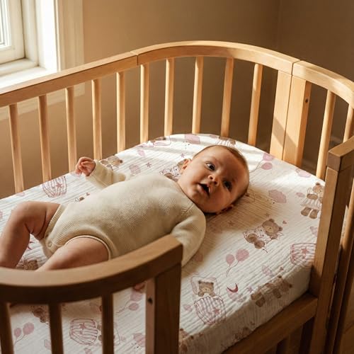 Image of Gllquen Baby 3-Pack Muslin Cotton Bassinet Sheets, 33 inchx20 inch Bedside Sleeper