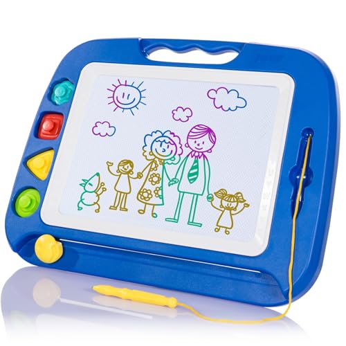SGILE Large Magnetic Drawing Board for Kids, Toddlers Toys for 1 2 3 Year Old – 16×13in Doodle, Etch & Sketch Pad with 4 Stamps, Learning and Educational Toys for Baby Kids Birthday Gift, Blue