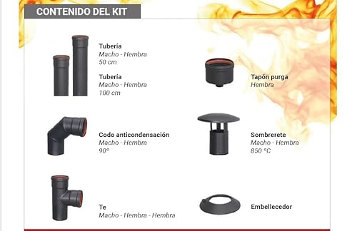 Kit accesorios + Tubo esmaltado resiste hasta 850°C para estufas y chimeneas de pellet con conducto de Ø80 mm - imagen 2