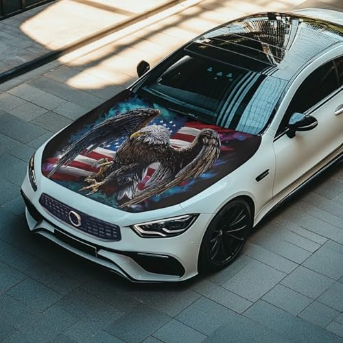 Image of Cool Eagle Car Hood Cover for Cars American Flag Auto Exterior Accessories Stretchable Dustproof Auto Engine Cover Easy to Install All-Season Protection