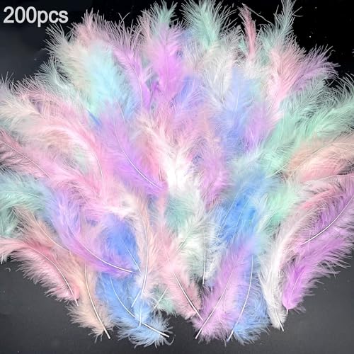 JZK 200pcs 9~15cm Colourful Pastel Natural Fluffy Feathers for Crafting Multi Coloured Real Feathers for Crafts DIY Material Dream Catcher - Image 2