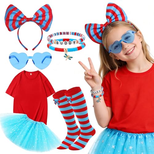 Lalune Duciel Blue Tutu Dress Set Bowknot Headband Sunglasses Buddy Bracelet Socks T-shirt Over Knee Socks